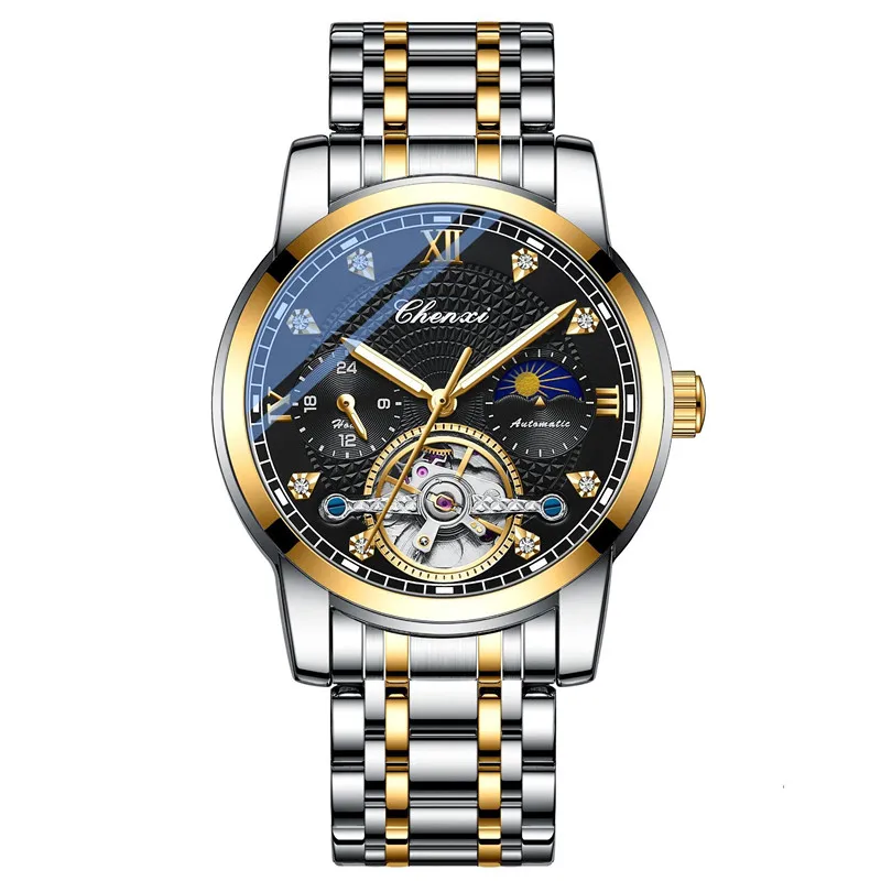 High Quality Stainless Steel Watch Logo CHENXI 8870 Hollow Flywheel Starry Sky Watch Luminous Original Mechanical Movement Watch