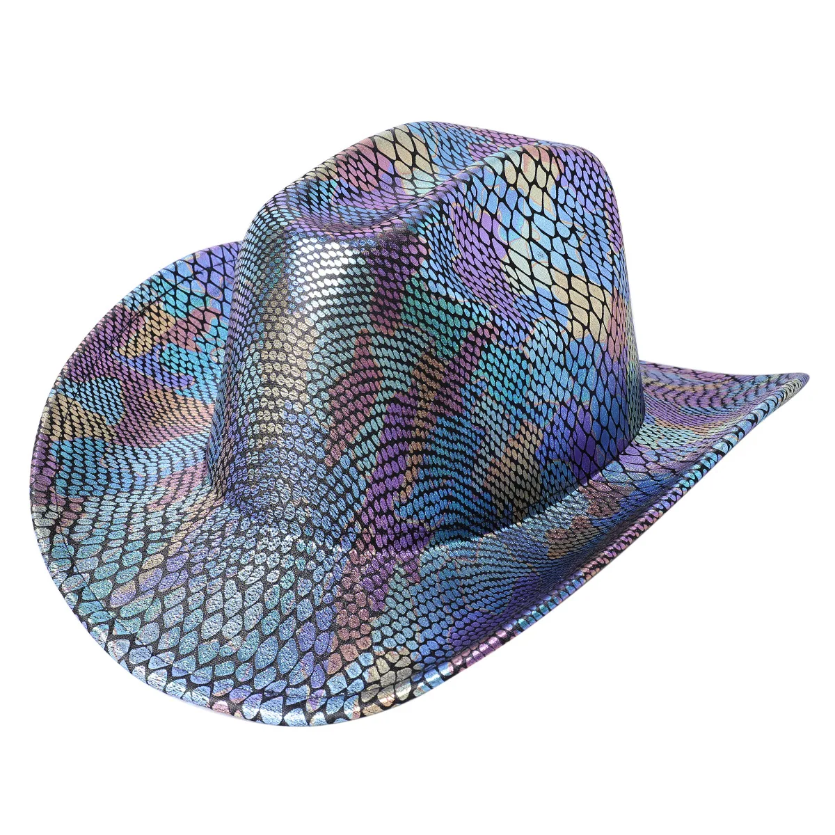 New Style Western Cowboy Hat Fluorescent Large Brim Knight Hat for Men Women Woolen One-Line with Colorful Snake Pattern Dance