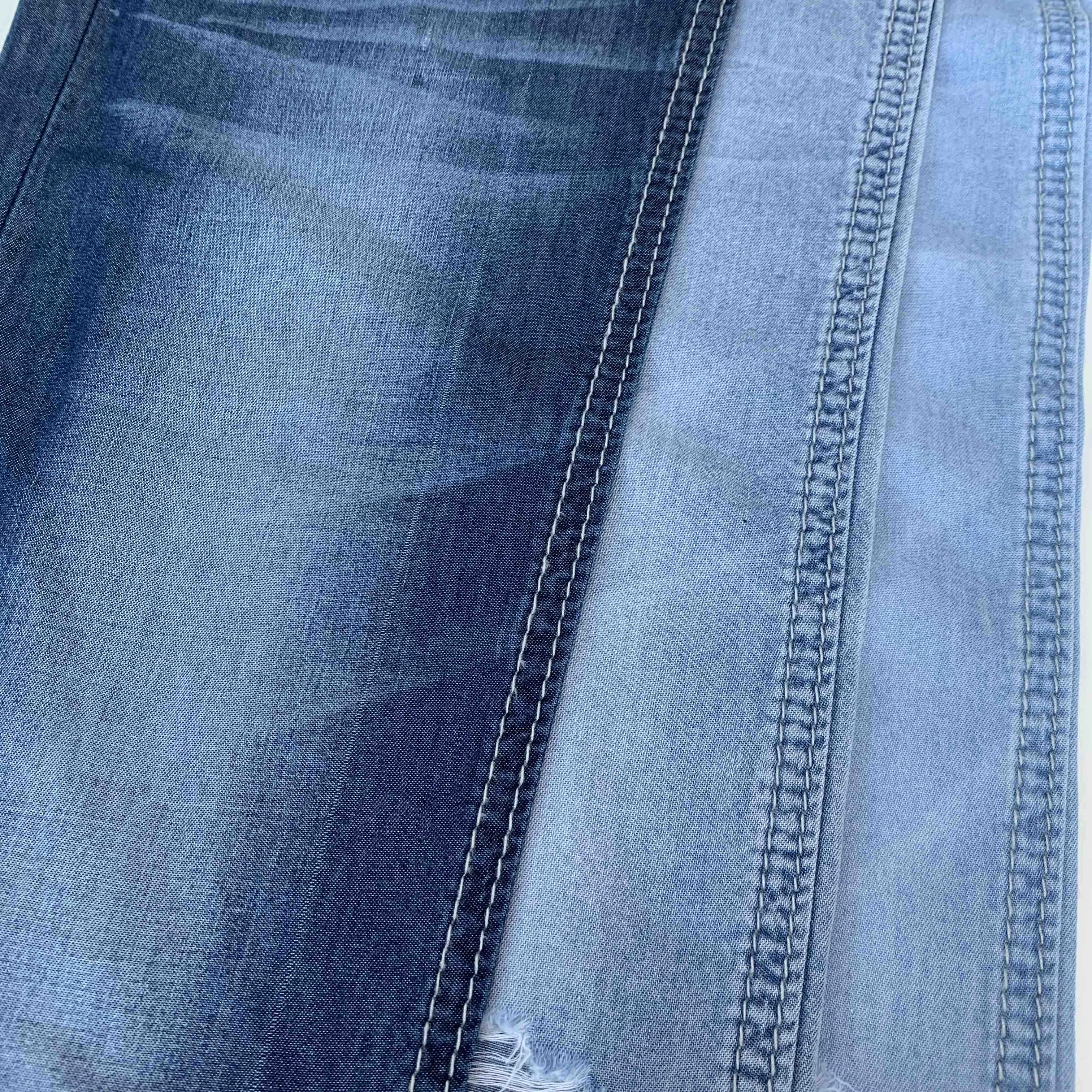 4.5oz Very Lightweight Woven Blue Non-stretch Cotton Tencel Thin Denim Cloths Fabric