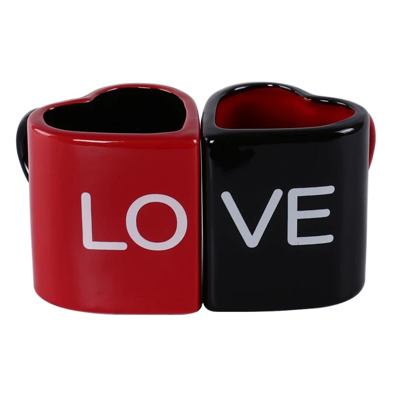 Подарок на день Святого Валентина оптовая продажа креативный Европейский логотип кофейная чашка в форме сердца Пара керамических кружек красном и черном цветах