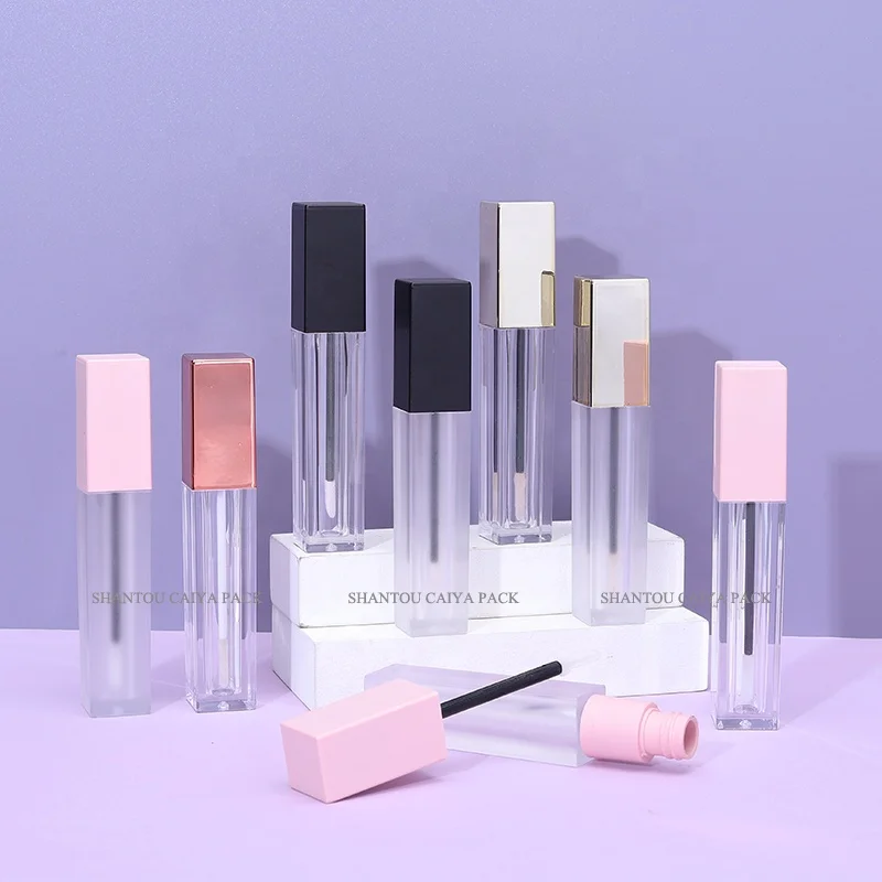 
Wholesale 6ml unique custom matte pink black rose gold square clear frost bottle empty lip gloss tubes containers plastic tube 