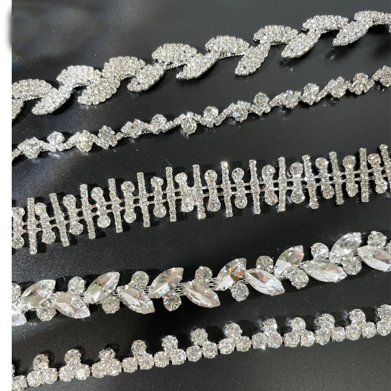 Lucky bulk price fashionable rhinestone chains with pearl  cup chain  rhinestone tape  for dress decoration