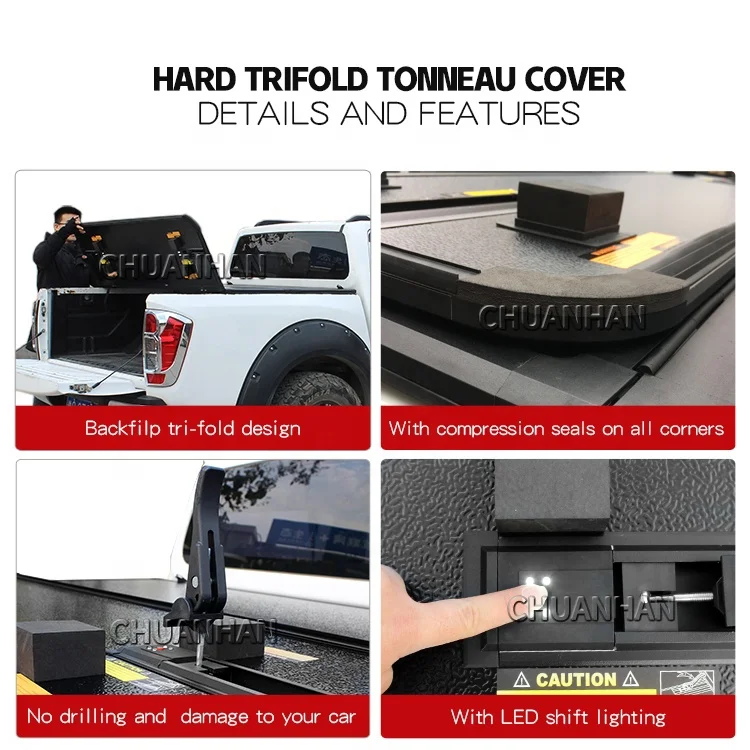 
Factory supply Hard Tri Fold Aluminum Tonneau Cover for Toyota Hilux Vigo Revo 