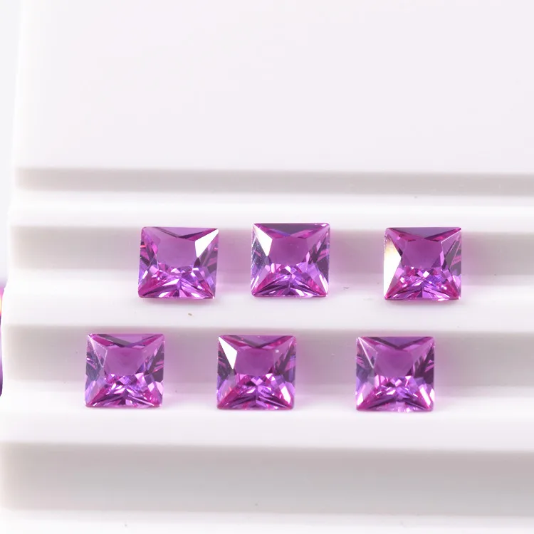 Synthetic Corundum Gemstone 3#  Rose Ruby Color Princess Cut Loose Pink Corundum Stones For Jewelry
