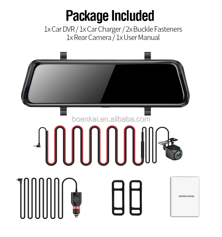 10Inch Full Touch Screen Dashboard Rearview Mirror With Hidden Camera Video Recorder For Cars
