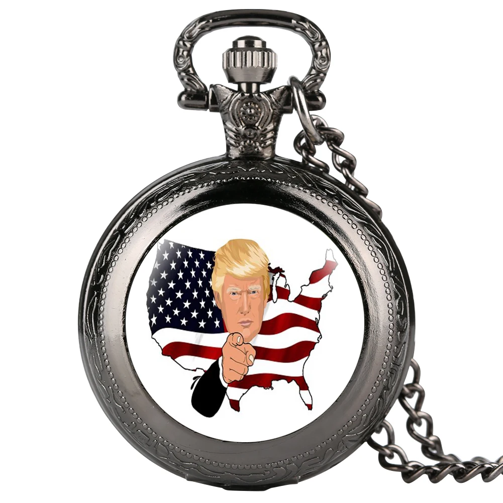 Trump President Souvenir Necklace Pocket Watch American Flag Pendant Chain Clock Collectibles Gifts for Fans (1600143030608)