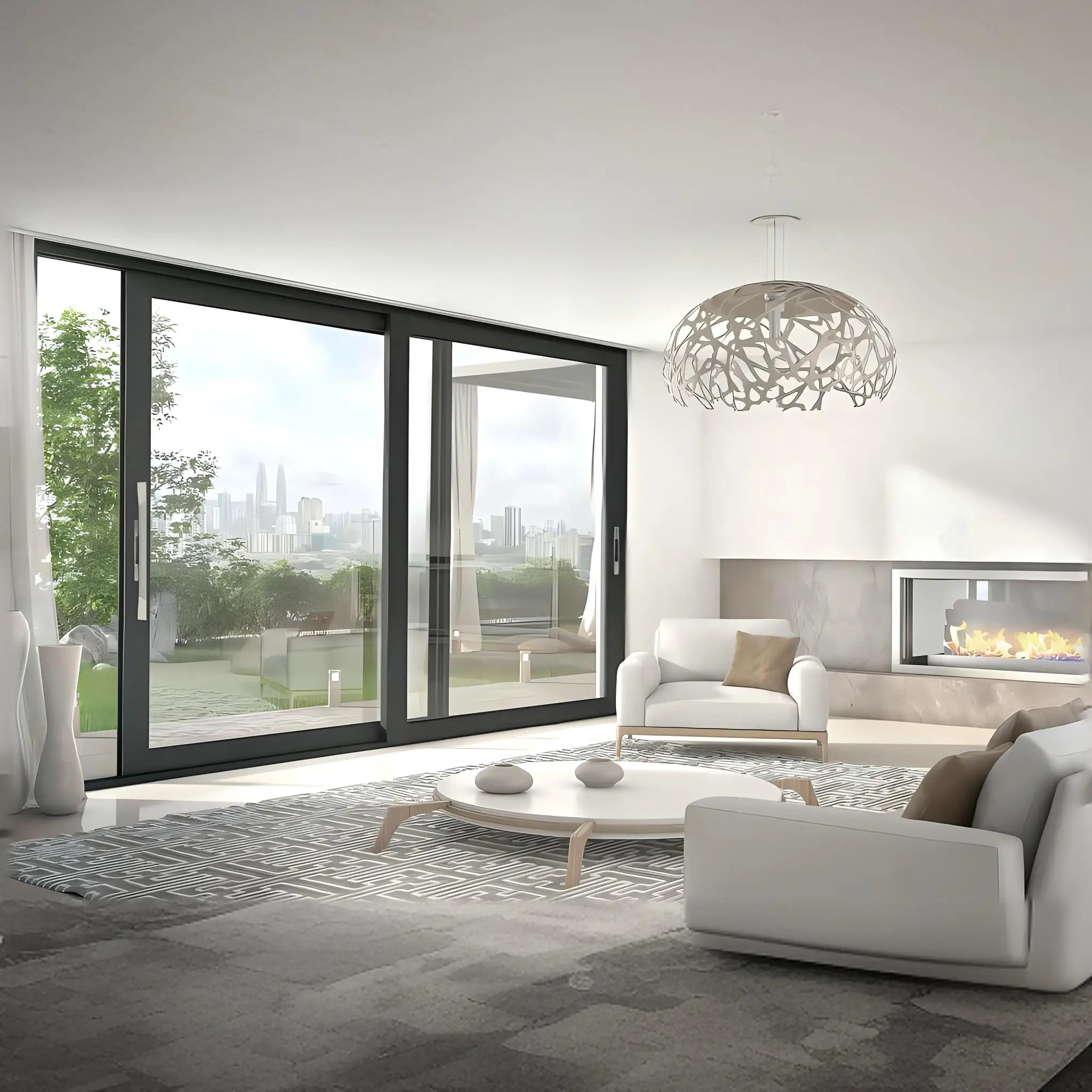 Aluminum thermal insulated Low-E aluminium profile sliding wardrobe doors retractable fly screen for sliding doors