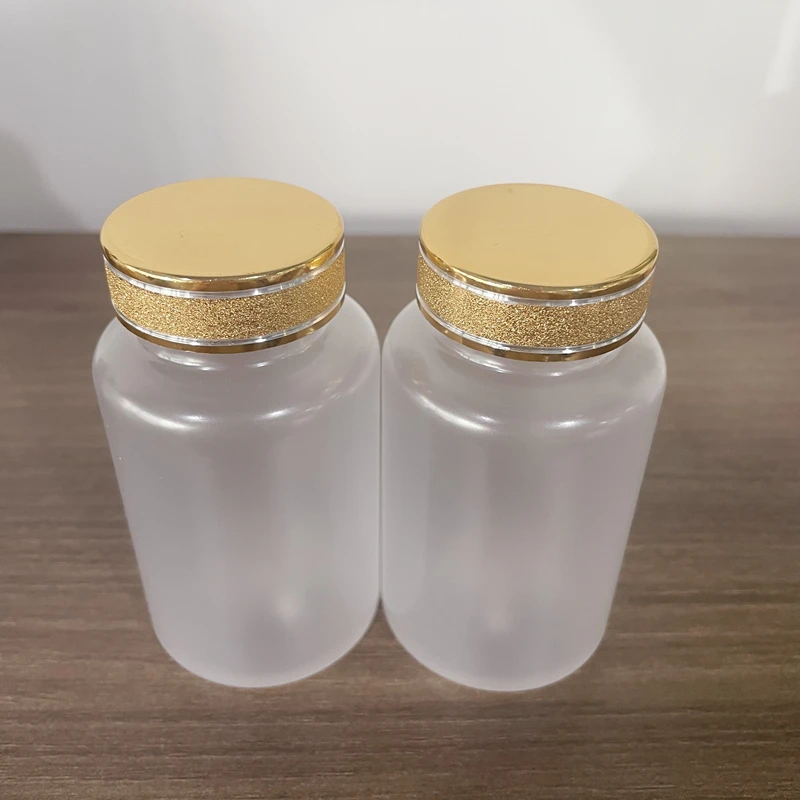 100ml 120ml 150ml 200ml 250ml 300ml  Frosted Empty  plastic Medicine  Pill Bottle with Gold  silver cap