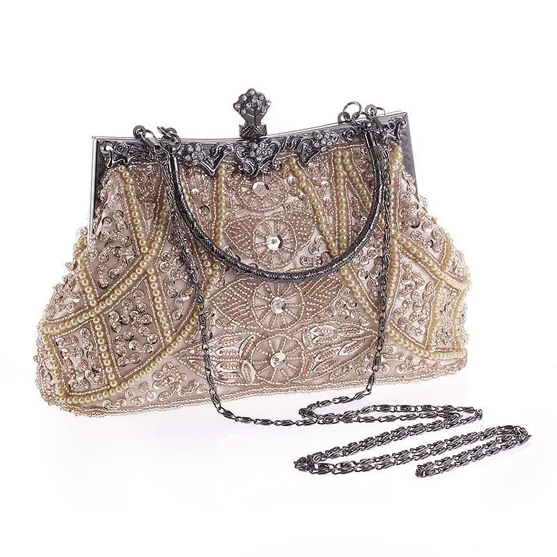 Custom fashion dress beaded evening bag women handle clutch purse bag