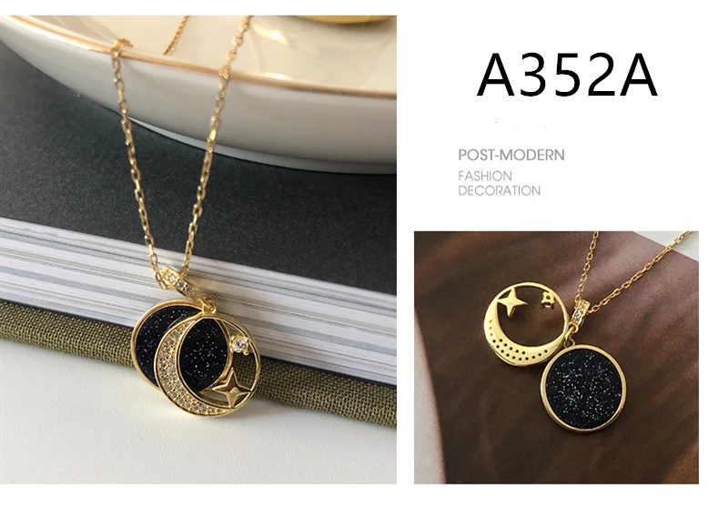 Trend Sterling Silver 925 Circle Pendant Planet Purple Sandstone Zircon 18K Gold Moon Star Necklace