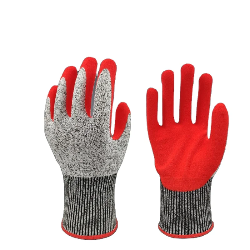 Ce En388 Wholesale Knife Protective 13g Hppe Level 5 Nitrile Coated Anti Cut Resistant Gloves
