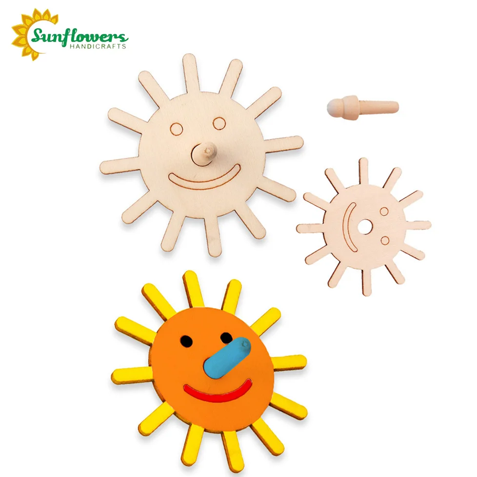 Kids DIY Painting Family Play Toys Wooden Spinning Top for DIY crafts projects