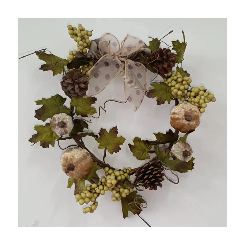 Harvest Wreaths Artificial Maple Leaves Berry Thanksgiving Autumn Fall Wreath For Front Door