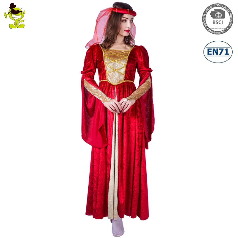 Women classical Red Medieval Princess Dress Halloween Party Female Charming Medieval Costume