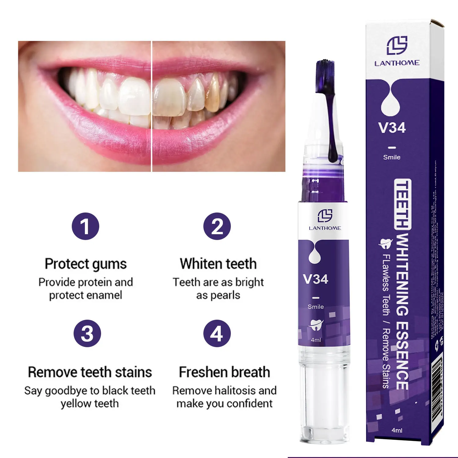 Private label Dental Bleaching Tooth Pen remove plaque instant White Teeth portable purple Teeth Whitening Gel Pencil