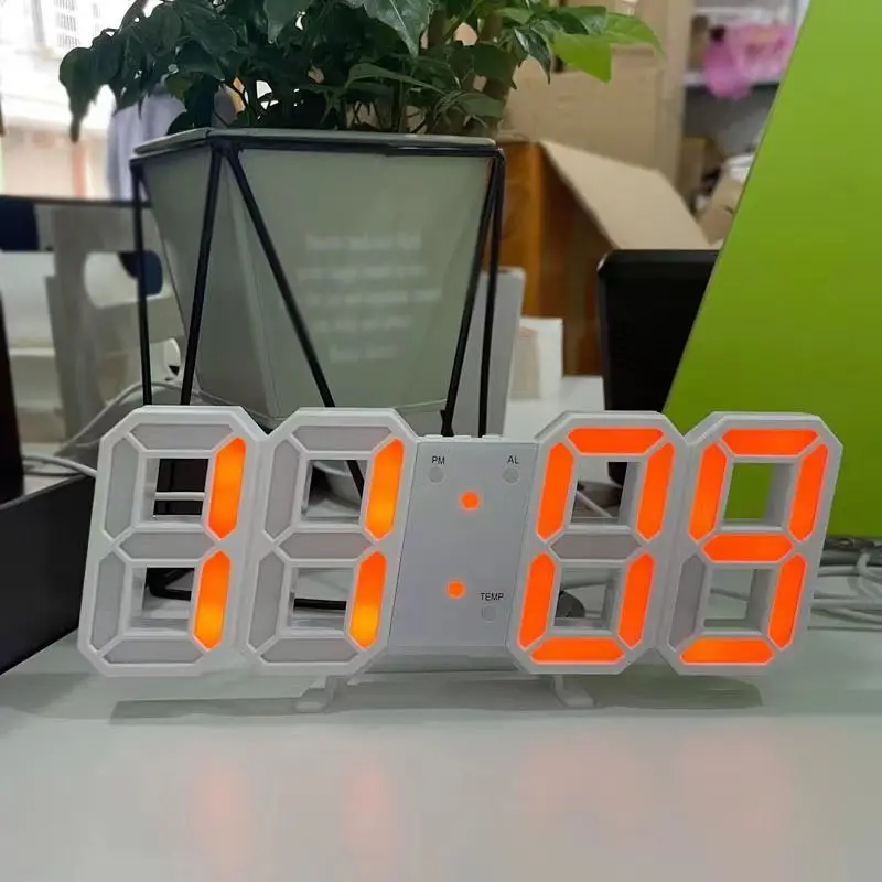 3D LED Wall Clock Remote Control Digital Timer Nightlight Watch Alarm Clock Office Home Living Room
