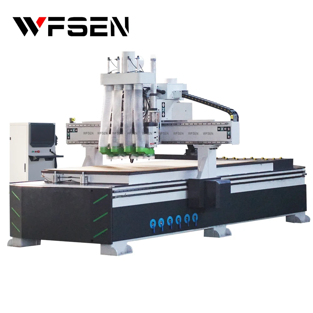 WFSEN cnc router 4 axis 3d wood carving acier 2 head rail bearing sign