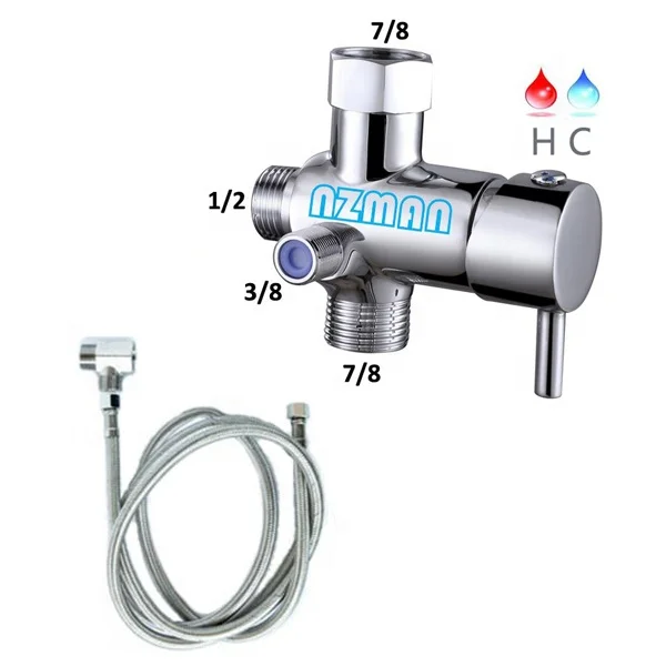 NZMAN Hot Water Mixer Tee Valve Adapter for Shattaf Bidet Diaper Sprayer North American Standard