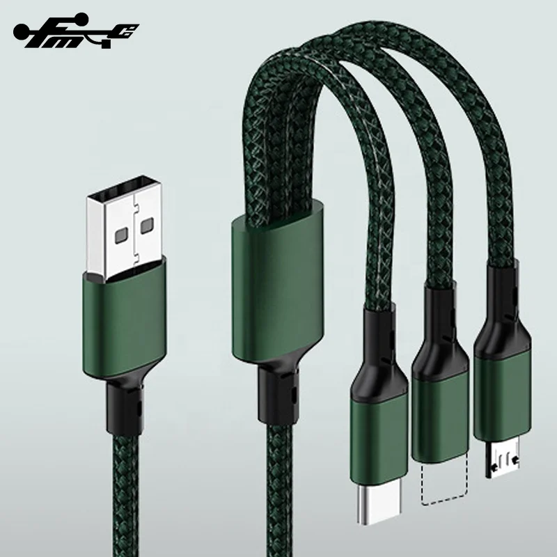 Usb Cable Micro Usb 8pin Type C 3.0 Charger 3A Fast Charging 3 in 1 Mobile Phone Nylon Braided Cable Usb 2.0 Stock Mix Color FMC