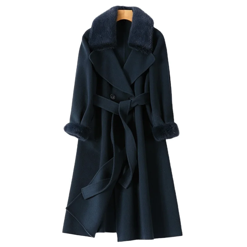 Pudi women winter real fur wool blends coat jacket with mink fur Hood 2020 Ins hot lady over size mink fur parka Z20119