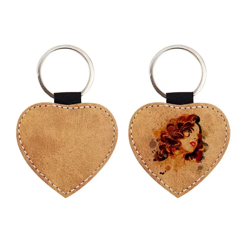 Wholesale PU Sublimation Heart Keychain Blank Custom Logo Double Side Printing Sublimation Leather Keychains