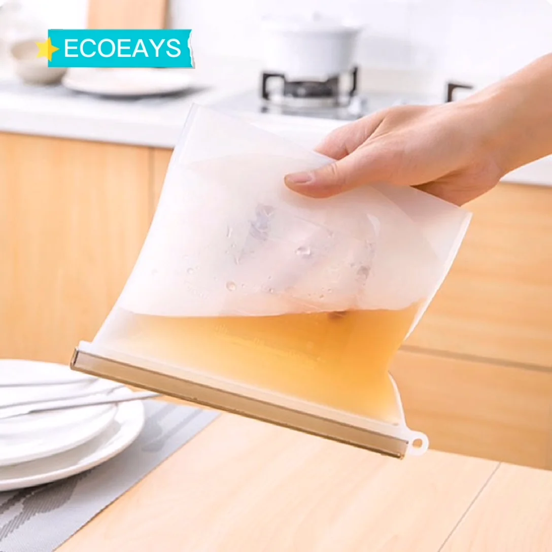 Экологичный бесплатный образец для дома 1000 мл многоразовый Прозрачный складной силиконовый пакет на молнии с застежкой-молнией хранения пищевых