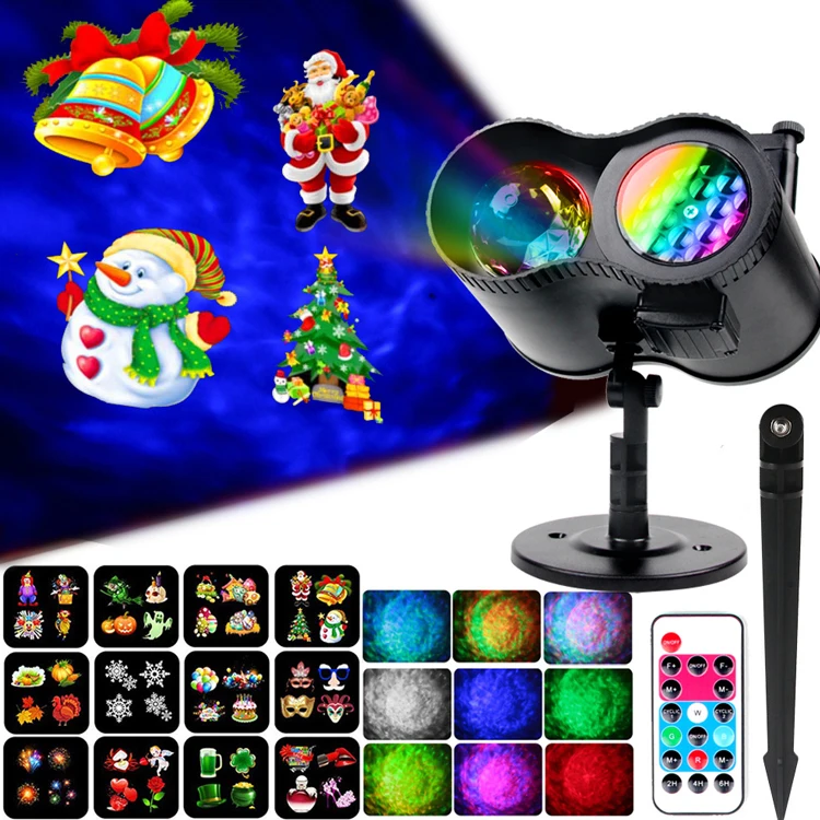 LED Halloween Christmas Outdoor HolidayProjector Lights Ocean Wave 18 Slides Projection Light Remote Control WaterproofIndoor