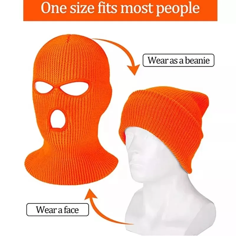 Outdoor Sports Cycling Hat 3-Holes Full Face Knitted Neck Cover Winter Balaclava Ski Face Mask for Men Women