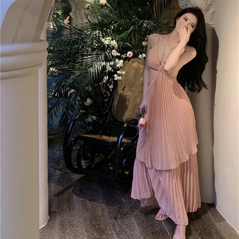 TAOP&ZA Dress Women 2024 Summer Sexy Hot Girl Hollow Design Slimming Temperament Suspender Long Dress 156
