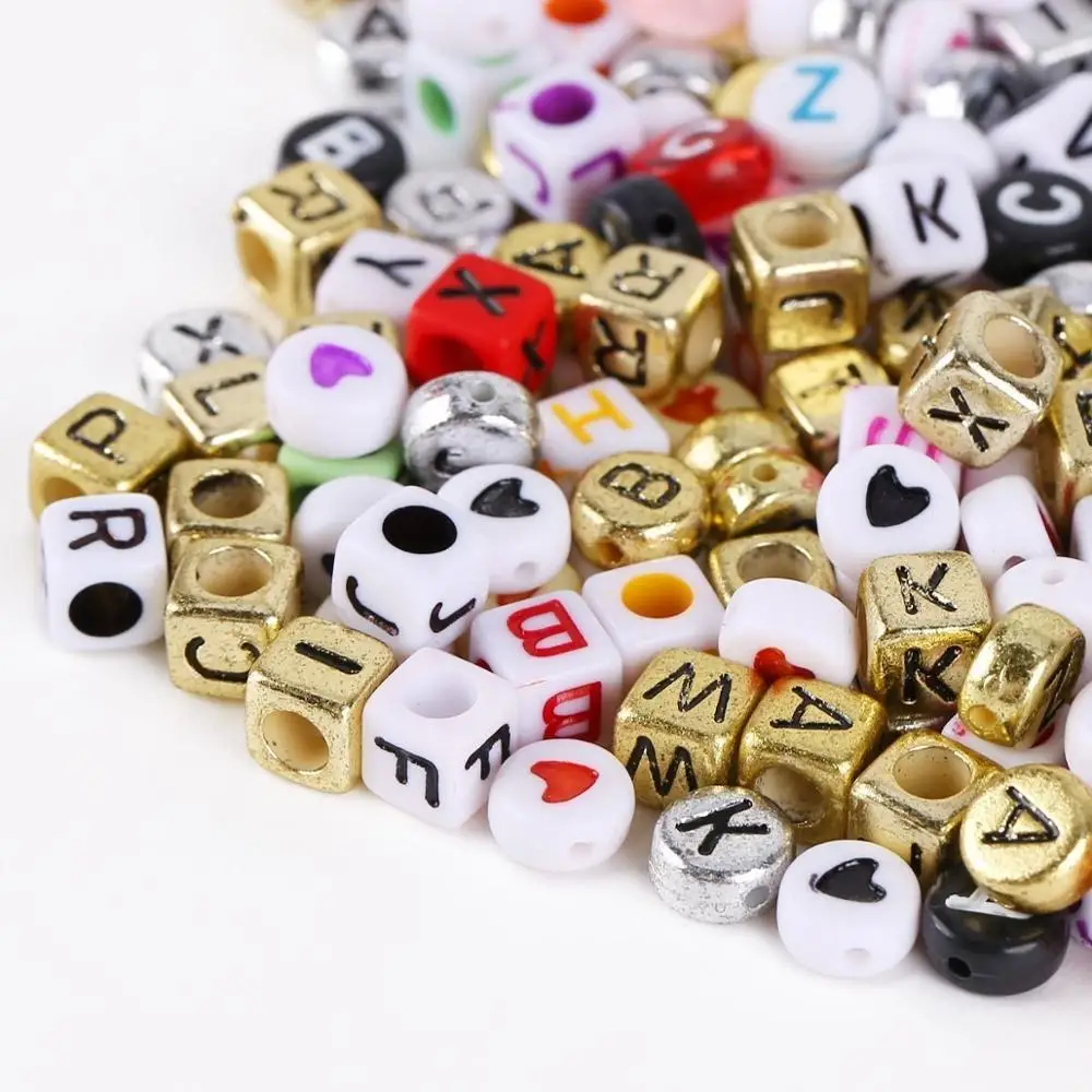 Mixed Cube Charms Acrylic Alphabet Letters Beads Set for DIY Bracelets