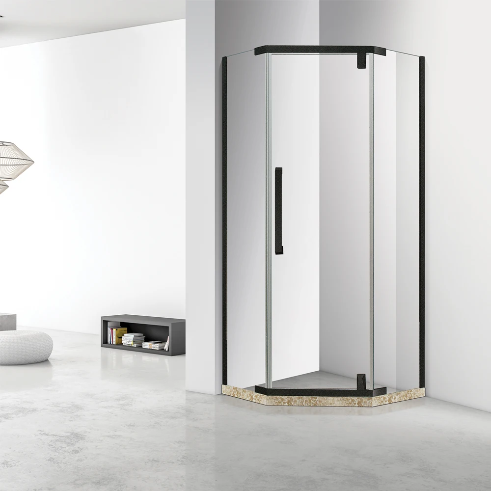 Modern Diamond Shape Shower Room Matt Black Finish Stainless Steel Framed Toughened Safty Glass Bath Shower Enclosure