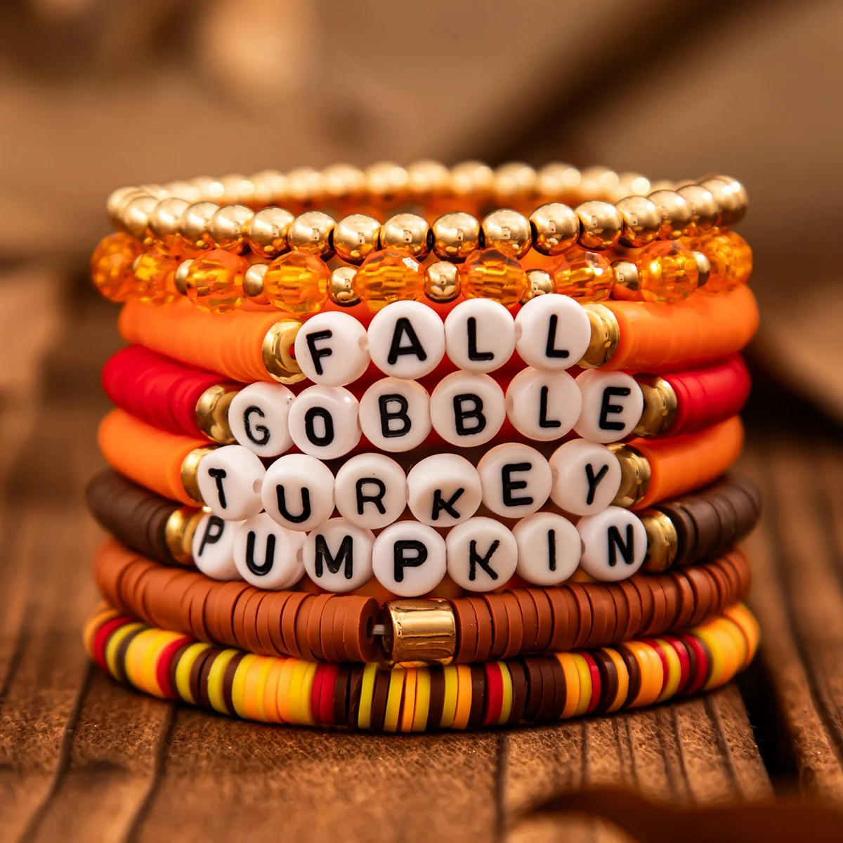 Fashion Colorful Soft Pottery Beaded Bracelet Acrylic English Letter Bracelet Pumpkin Maple Leaf Bracelet for Women Jewelry Gift