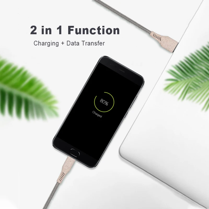 Eco-friendly materials Biodegradable Type C to Type C Cable Wheat Straw Mobile Phone Charger Eco Friendly C Type USB Data Cable