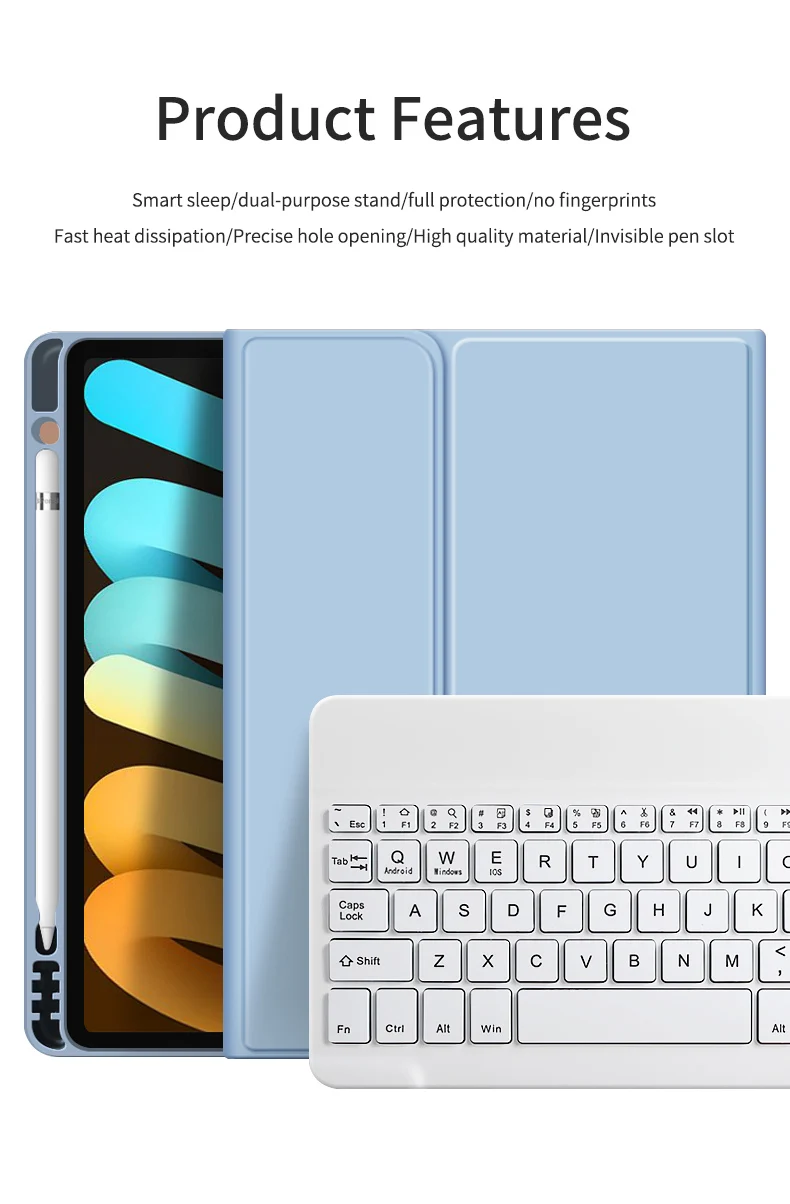 Smart Tablet Cases with BT Mini Keyboard Pen Slot Flip Leather Covers For Tablets For iPad 9.7 Air 2017/2018 Foldable Holder