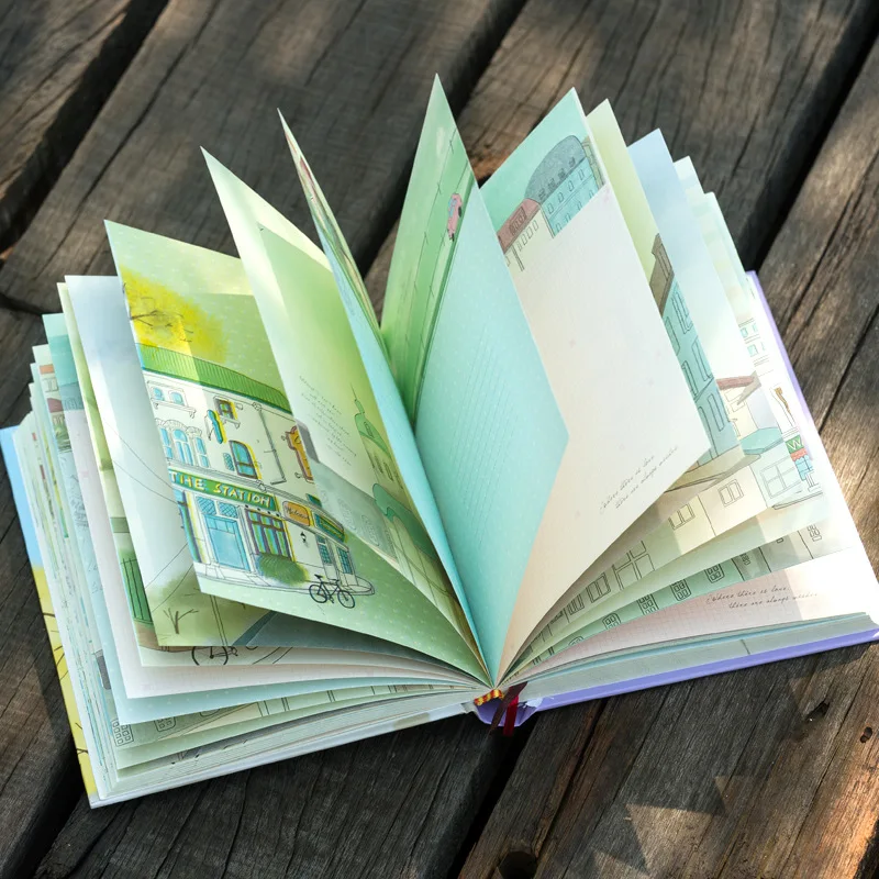 pu notebook beautiful page custom logo illustration book diary Korean creative hardcover notebook student stationery