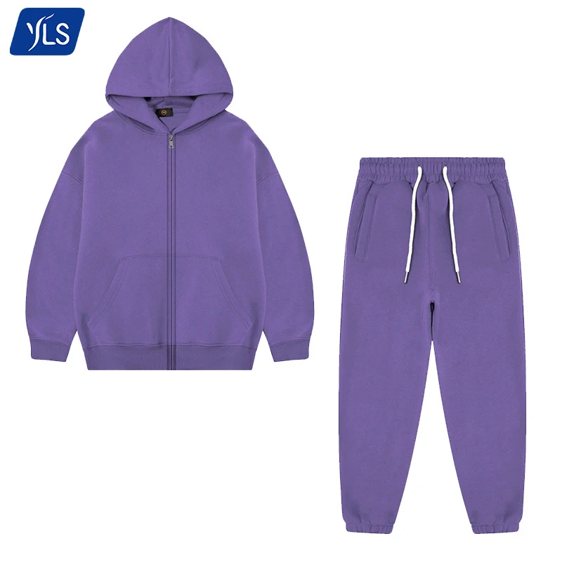 YLS Large Stock Streetwear Workout Soft Warm Custom Printed Kids Blank Two Piece Knitted Zip Tracksuit Sets for Winter