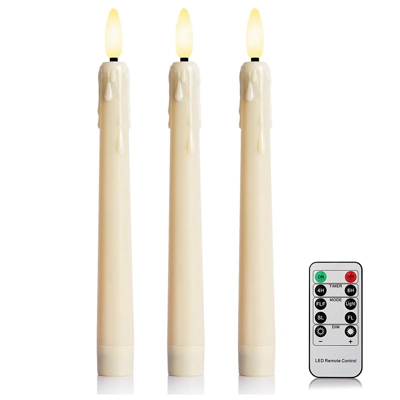 Set Of 3 pcs FREEPOWER Wedding Birthday Decoration  White Plastic Battery Operated Tear Long Led Taper Candle