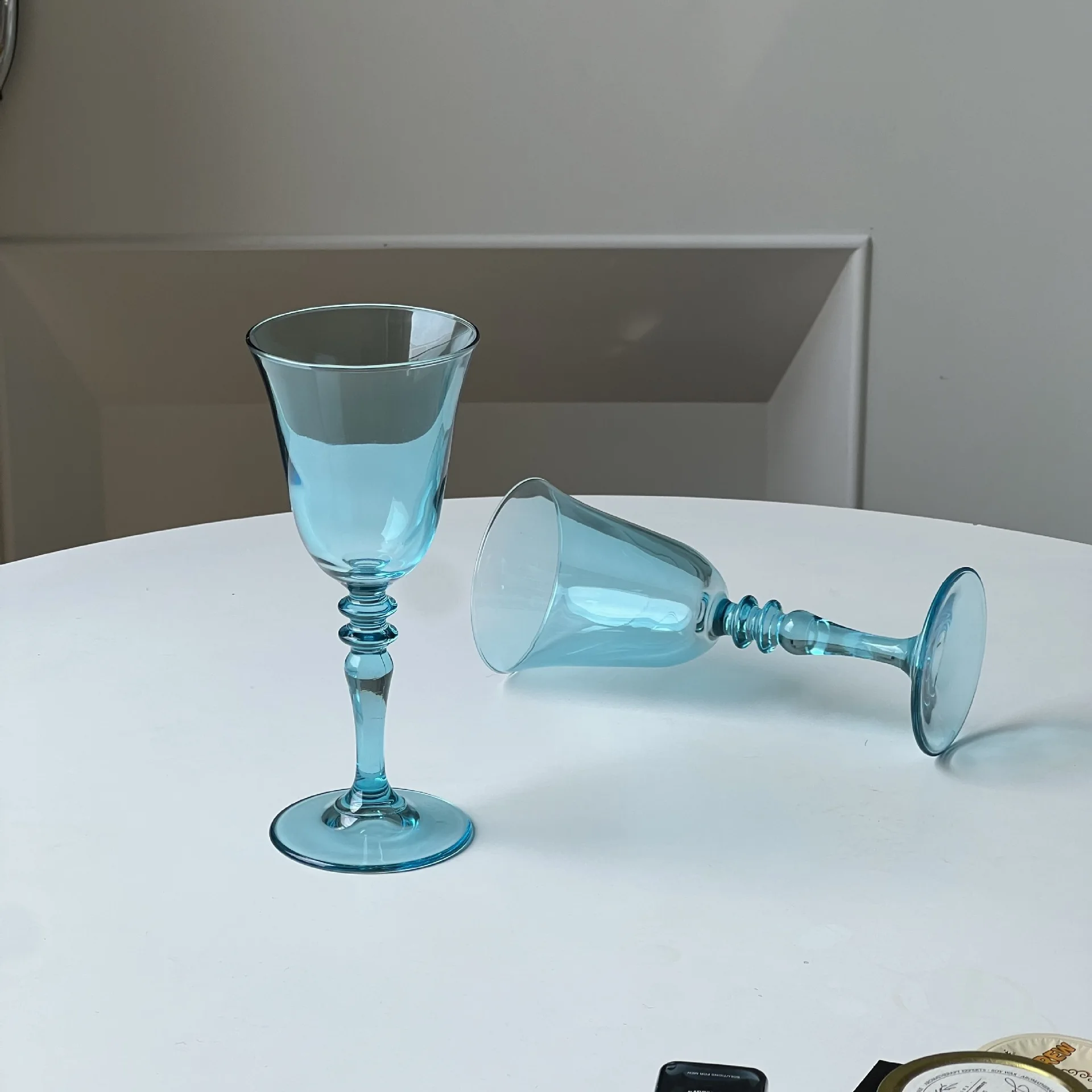 Средневековый светло-синий креативный стеклянный бокал ретро для дома ресторана красного вина Голубой Бокал воды свадебная посуда