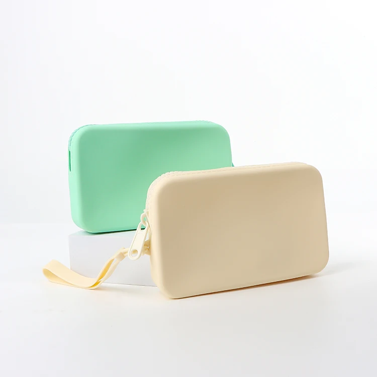 Wholesale Custom  Small Rectangular Coin Purse Wallet Simple Zipper Coin Purse Wallet Card Money Portable Silicone pouch