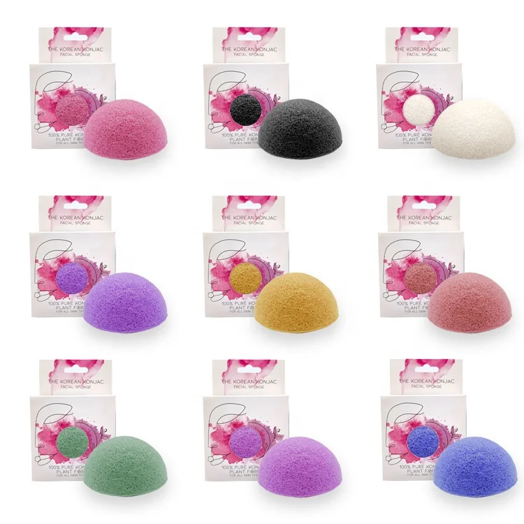 Фабричная натуральная губка Konjac спонж для мытья душа лица куркума зеленый чай красная глина отшелушивающая