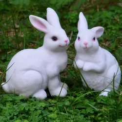 Outdoor Gardening Resin White Rabbit Ornaments Courtyard Garden Statue Decoration Villa Park Lawn Sculpture Figurines Craftwork
