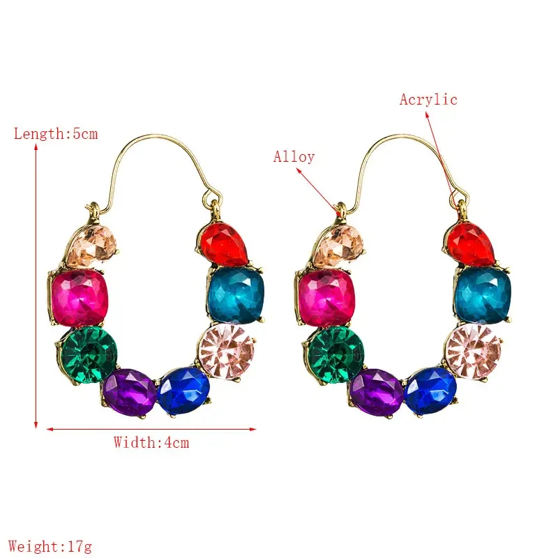 Fashion Big Brand Alloy Set With Diamond Colorful Acrylic Earrings Feminine Graceful Bling Rhinestone Lock Earrings