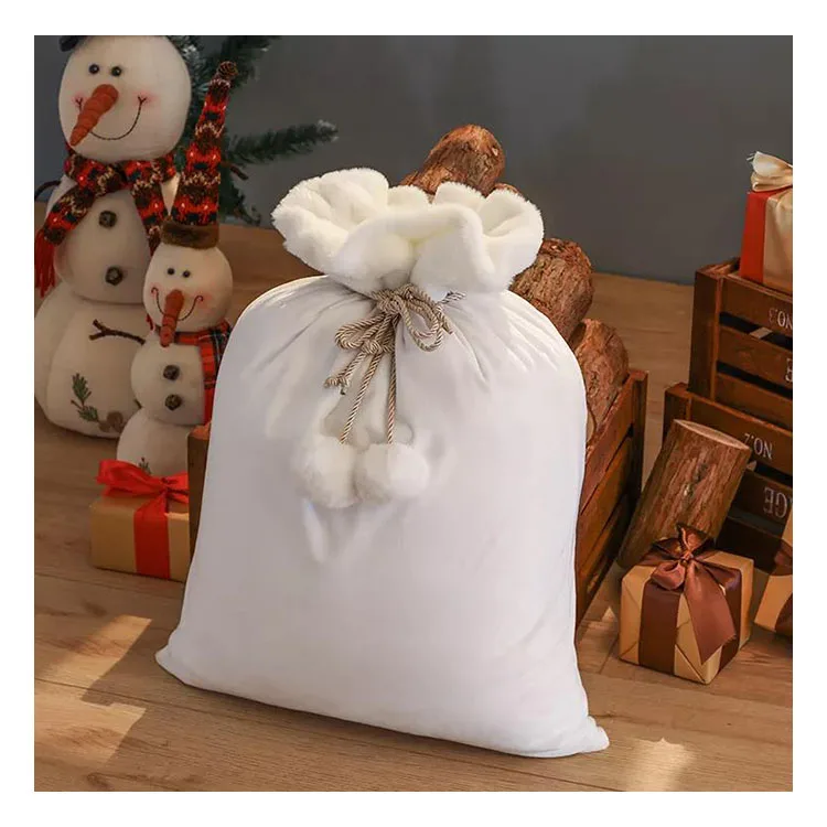Personalized Luxury Candy Minky Drawstring Sublimation Santa Sack Christmas Bags for Gift