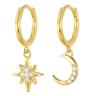 CZ Moon Star Earring Huggie Hoop Earring Tragus Cartilage Body Piercing Jewelry