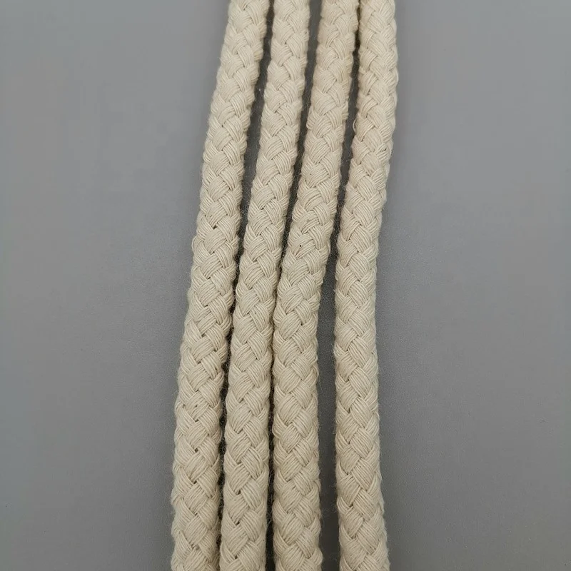 10mm 100% Cotton Draw Cord Bags Drawstring Round Cotton Color Cords Band Woven Rope Macrame Cord