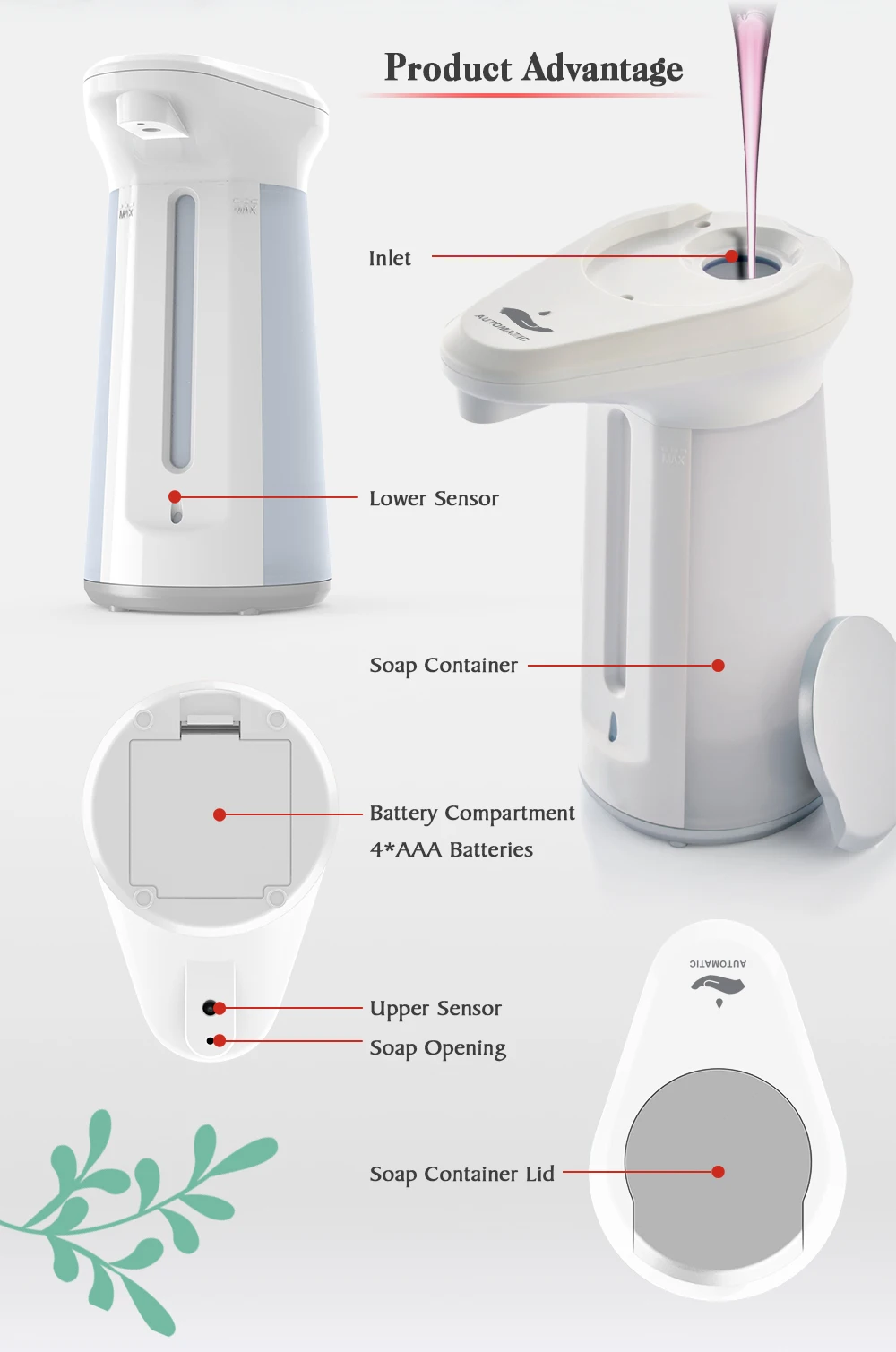  Touchless Wall Mounted Sensor Soap Dispenser Ir Automatic Motion Rechargeable Smart Stainless Steel Hotel 1 YEAR Graphic