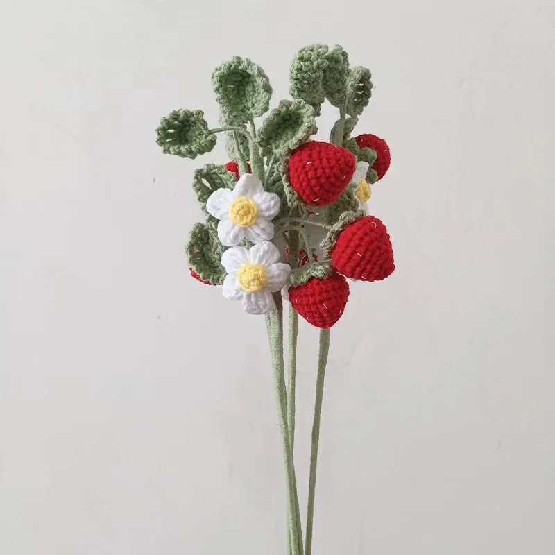wholesale colorful  Handmade Crochet knitting woolen yarn Artificial fruit Flower Bouquet for gift