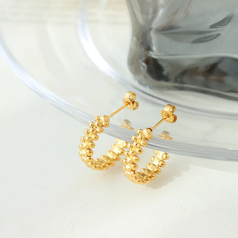 AIZL 2023 new arrived jewelry brass copper gold plated enamel temperament elegant C shape rivet earrings for women