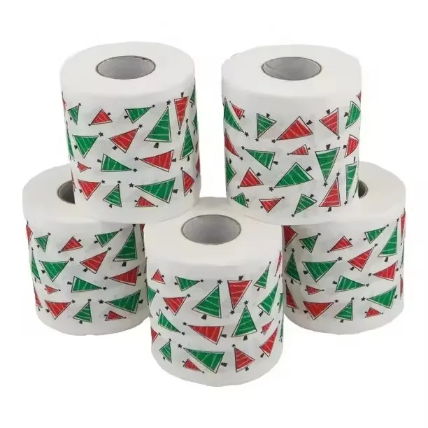 Customized Christmas Printed Toilet Tissue Bathroom Tissue Virgin Wood Pulp Toilet Tissue Paper Jumbo Roll Machine Natural White