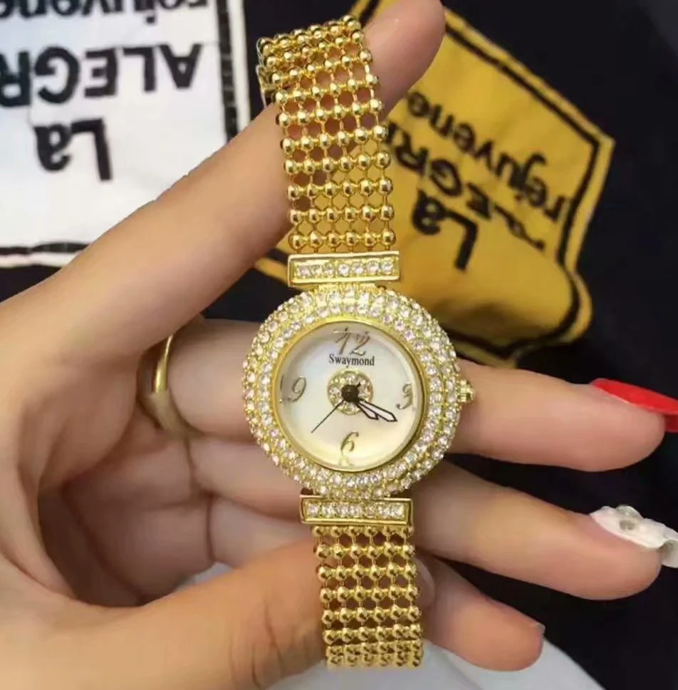 Swaymond Quartz Watch Diamond Ladies Rose Gold Watch Women Watches Stainless Steel Clock  Czech Diamond